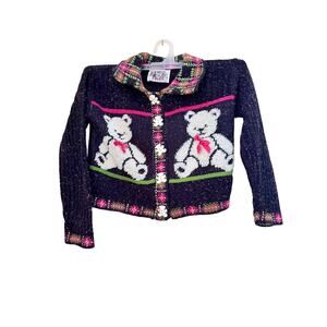Vintage Heartworks Teddy Bear Cardigan Child Small USA Knit Kids 90s